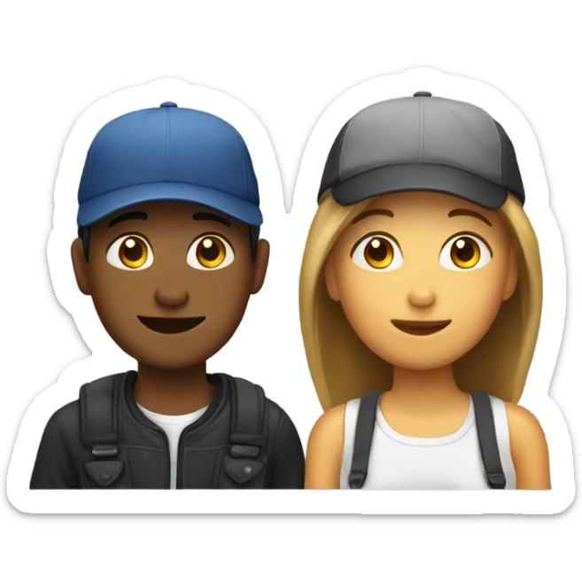 two teenagers with a cap. One male and the other woman. sticker