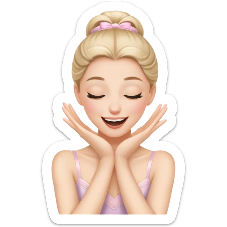The ballerina laughs sweetly, covering her mouth with her hand and with her eyes closed sticker