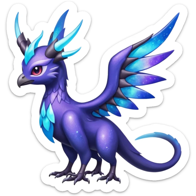 Starlit Glimmer-Blue Galaxy-Haloed Luminous Astral Feathered Noivern-Lunala-hybrid-creature (full body) sticker