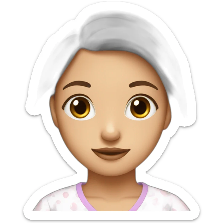 Une fille aux yeux marrons cheveux lisse couleur de peau blanche en pyjama sticker