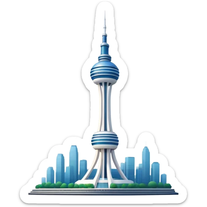 Cinematic Realistic N Seoul Tower Landmark Emoji, showcasing a futuristic tower with panoramic views rendered with sleek textures and vibrant, modern lighting. sticker