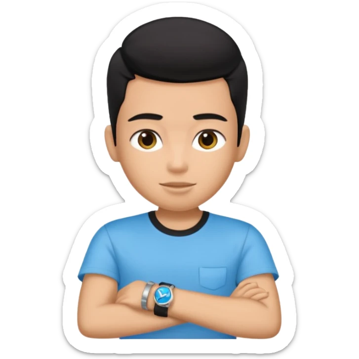 driving license with the photo of ipretty bratz emoji of a boy with a black tee, silver- blue bracelet, black hair sticker