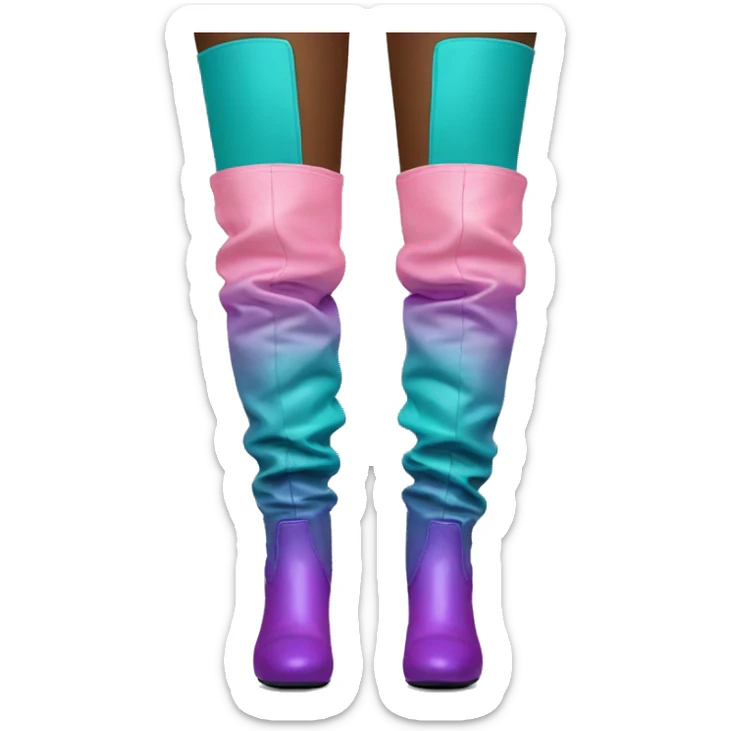 Realistic pair of front facing teal pink purple mauve ombre thigh high boots. sticker