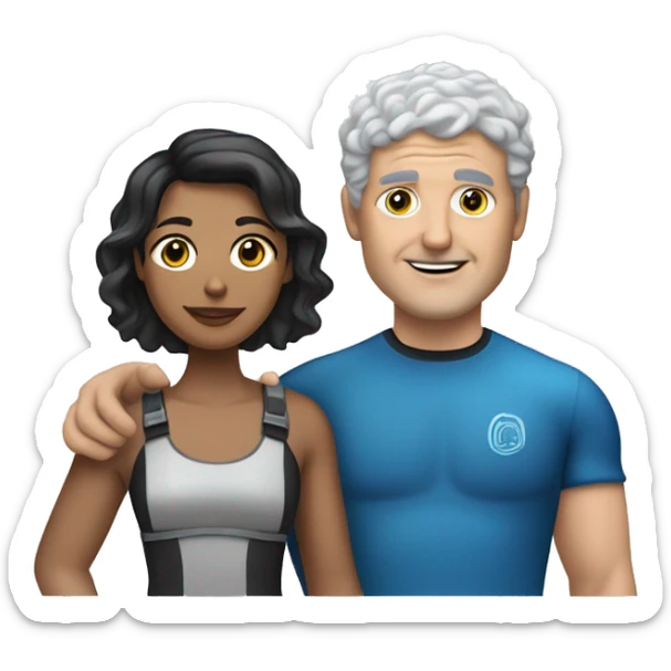 40 year old woman with light brown skin and short curly black hair, holding the hand of a 50 year old white man with short gray hair, both people dressed in snorkel gear sticker