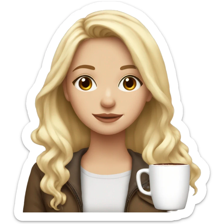 white girl pretty with blonde long hair and a hot chocolate sticker