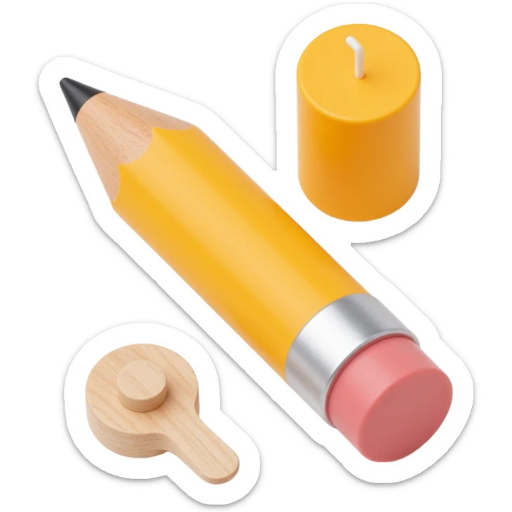 a wooden pencil with eraser, skeuomorphism style sticker
