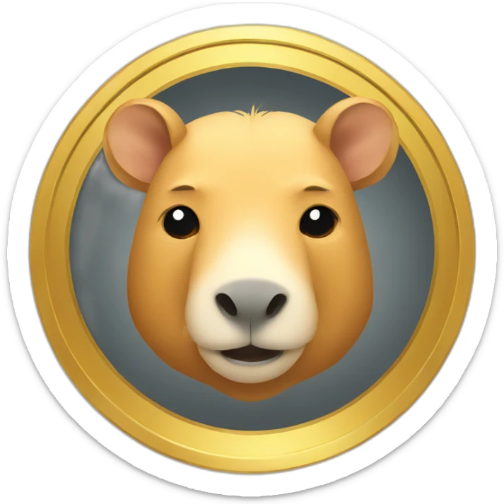 a gold coin with the face of a capybara as a symbol of the currency sticker