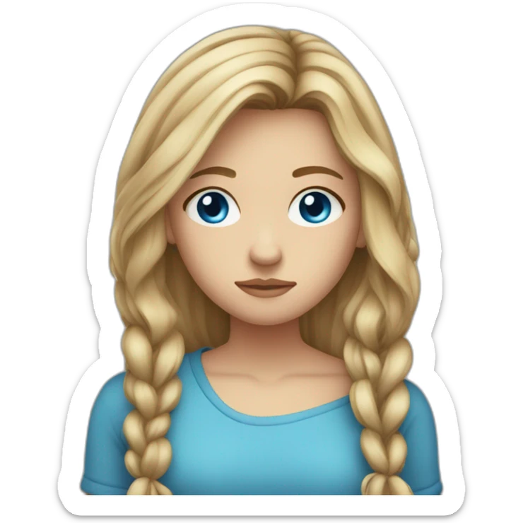 a teenager girl with long dark blond hair,tied hair, blue eyes sad sticker