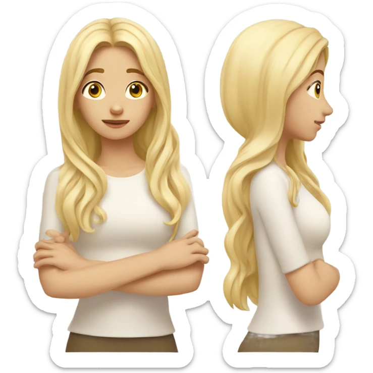 Blonde beauty girl long hair meditative pose two hands on chest sticker