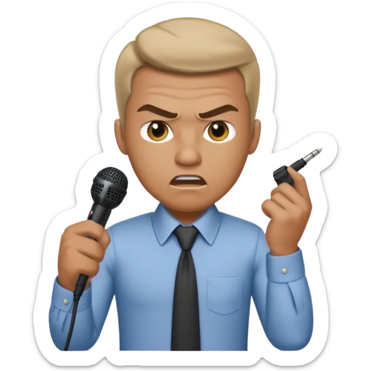 the male office manager yelling at her to stop with angry face and unpluggging her microphone cable
 sticker