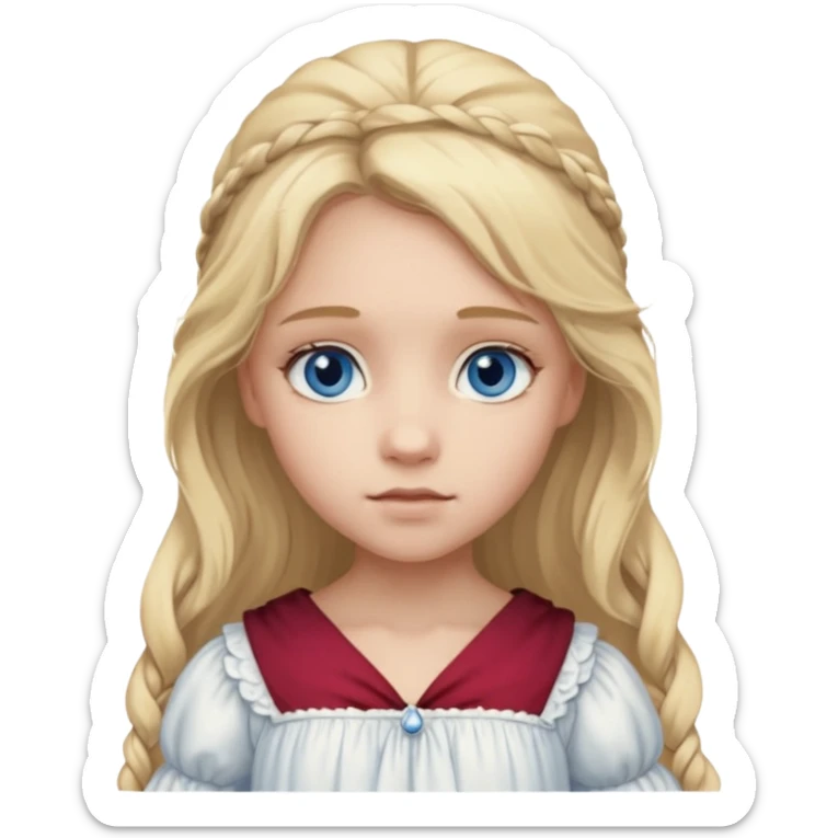 Cosette From Les Miserables with light skin, blue eyes, Blonde long Hair, white outfit sticker