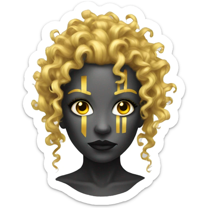black metal female cyborg head with yellow gold curly hair sticker