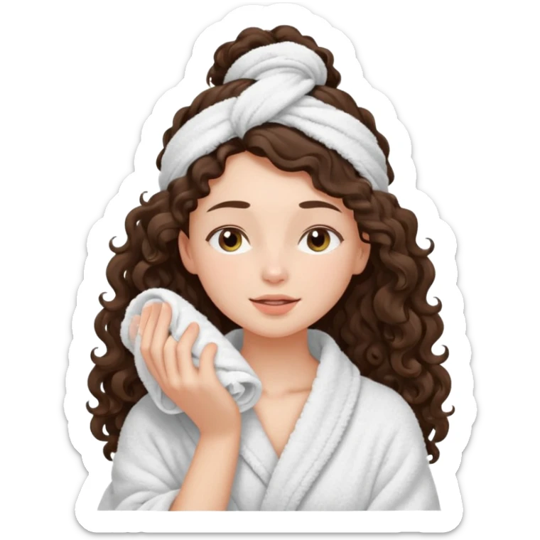 girl brunette with long curly hair getting a deep facial cleansing eyes closed sticker