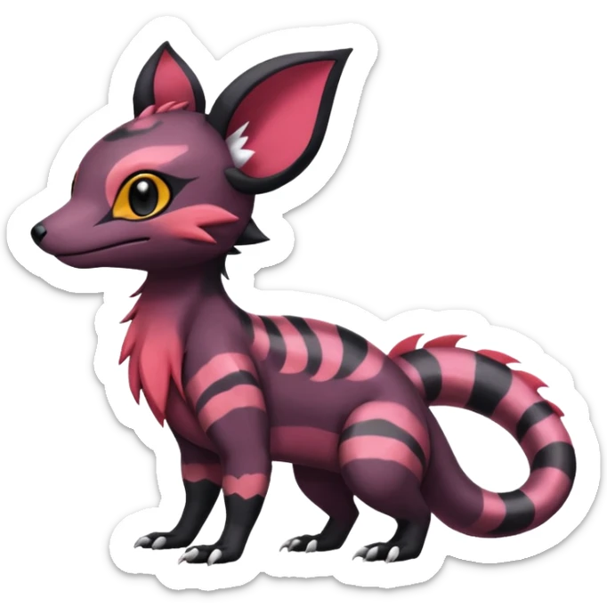 Rare epic aesthetic colorful Salandit-Noibat-Eevee-Civet-species-Fakemon-hybrid-creature, with markings, full body sticker