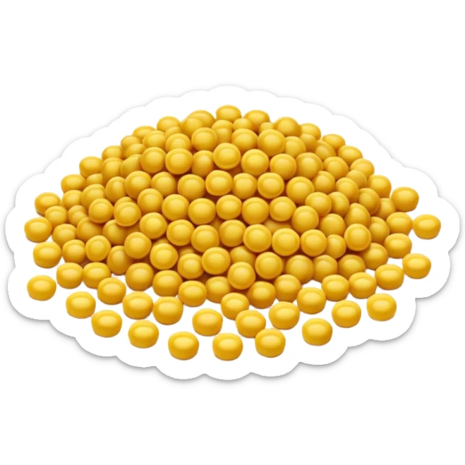 pile of small golden-yellow wax pellets, round and slightly flattened, soft matte surface, smooth uniform texture, like glossy candy drops, apple emoji style, soft lighting, subtle shadows, transparent background, emoji scale sticker