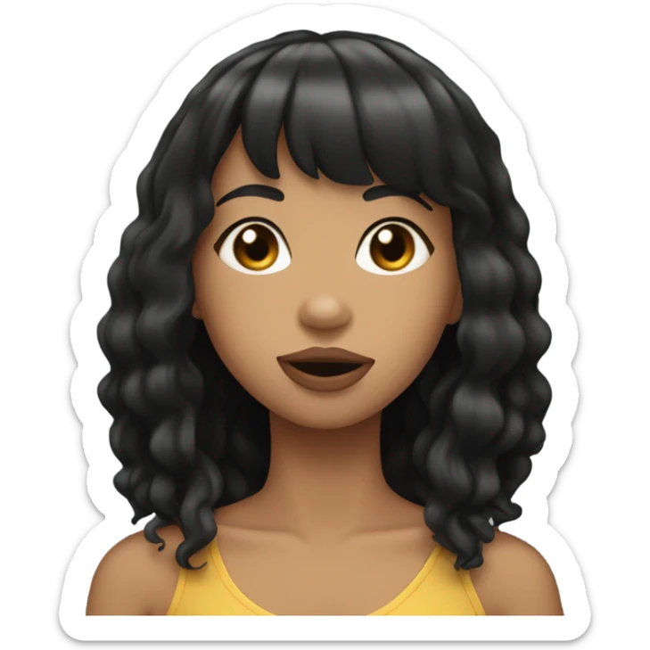 Instagram baddie lightskin with straight black hair and bangs blowing kiss sticker