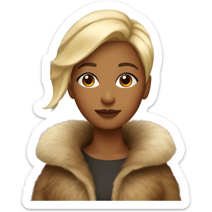 Brown-skin girl with pixie blonde hair, wearing a fur coat sticker