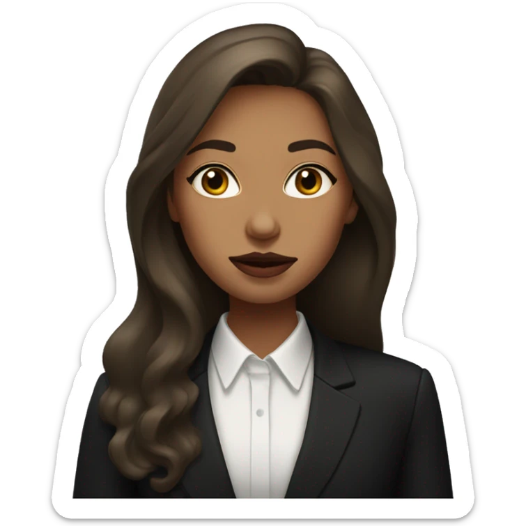 Russian brown long hair woman with big lips small nose in a black suit sticker