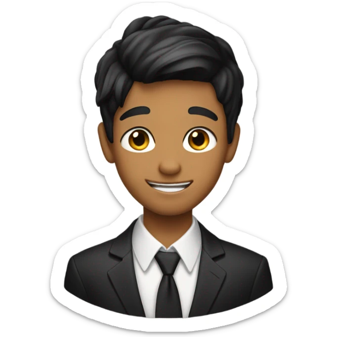 A boy with straight, black hair in a bun, tanned skin, black eyes, and a suit, with tears of joy streaming down his face. sticker