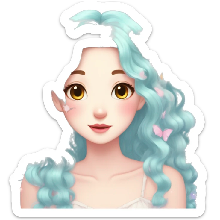 gorgeous anime pastel lady with butterflies and beautiful hair fairycore cottagecore sticker