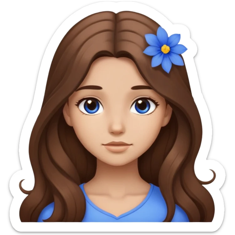 Pretty girl long brown hair blue flower in hair  sticker