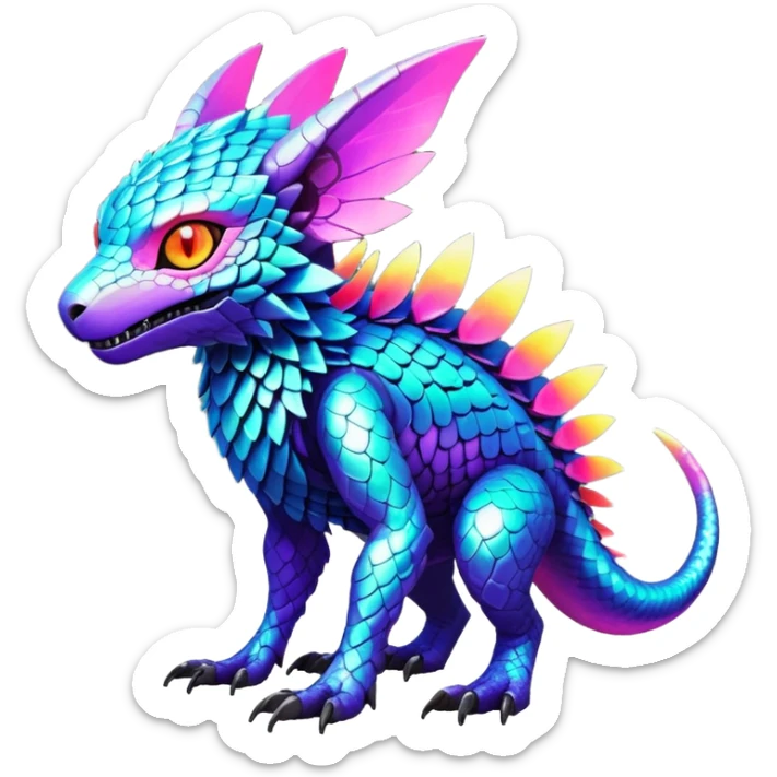 Tropical futuristic lush warm-colored modern colorful neon-colored cyber-Fakémon-Digimon-Trico-creature sticker