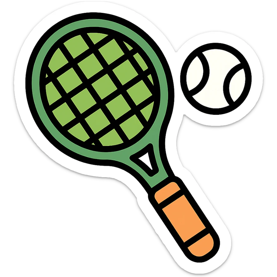 tennis racket, color icon style, simple and clear, green and white color palette sticker