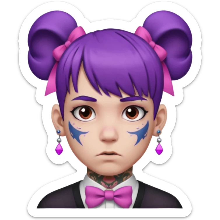 boy with bangs and purple hair and pink hairbow on the side of head and earrings and very heavy face tattoos sticker