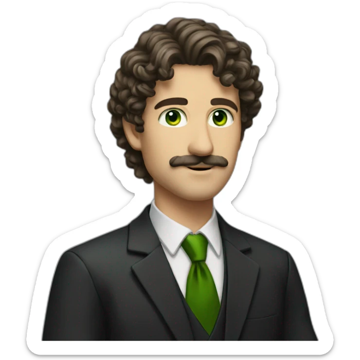 man-young-long-curly-hair-italian-green-eyes-mustache-dark-suit-standing sticker