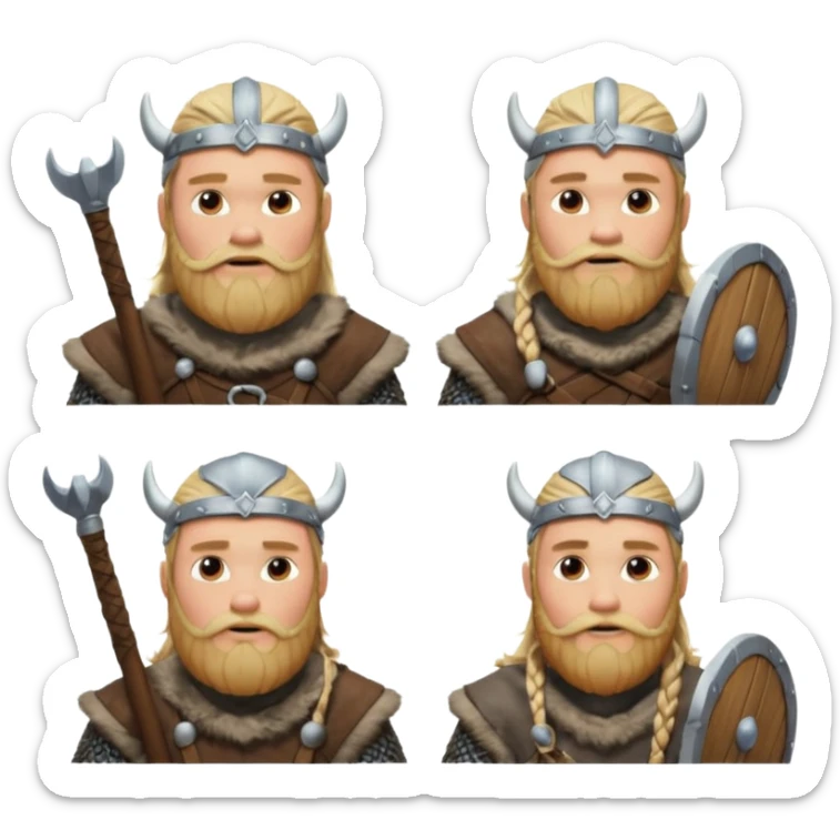 bana kick yayınları için sakallı sarışın viking abonelik rozeti oluştur 1. seviye olanın ekipmanları tahta olsun 2. seviye olanınkiler gümüş olsun 3. seviyeler savaşçı gibi görünsün 4. seviyeler berzerker gibi görünsün  sticker