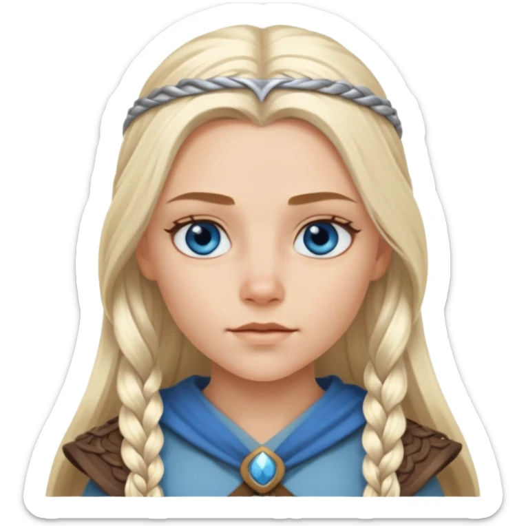Viking platinum blonde girl with long hair and forelocks, blue eyes. sticker