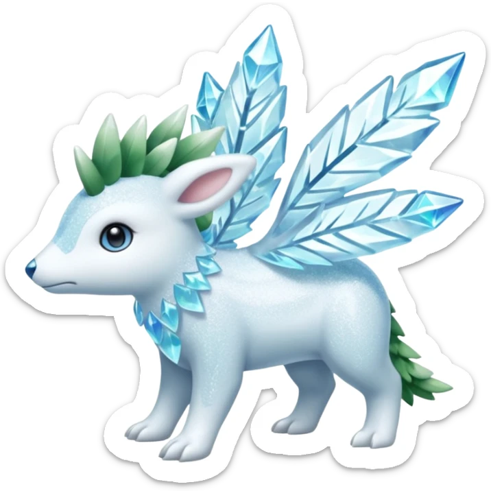 Sparkly Icy Glacial Helioptile-Amaura-Shaymin-Fakémon-hybrid-creature (full body)  sticker
