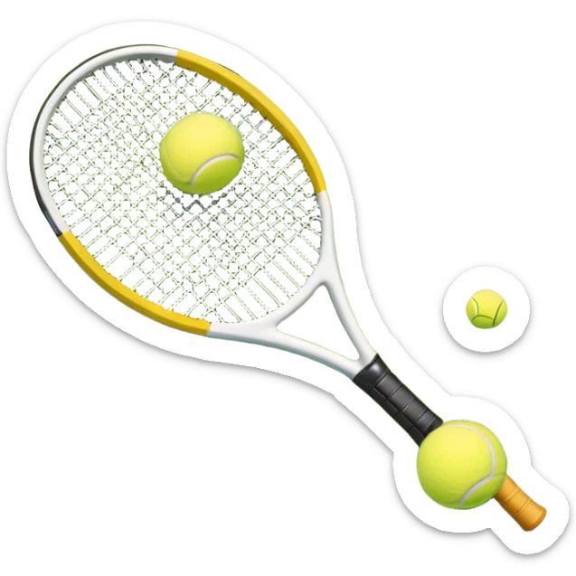 A tennis racket and ball on a grass or hardcourt surface, symbolizing the sport. The racket has a sleek design with tightly strung strings, while the bright tennis ball rests nearby, capturing the essence of precision, agility, and competition. sticker