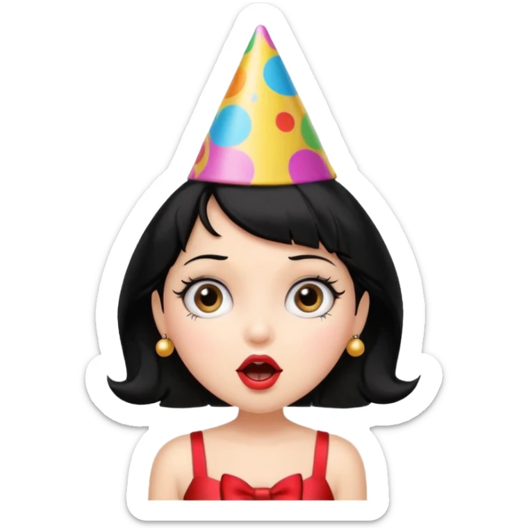 Do not change the face I already created, I want her with Betty boop face and black hair surprise sticker