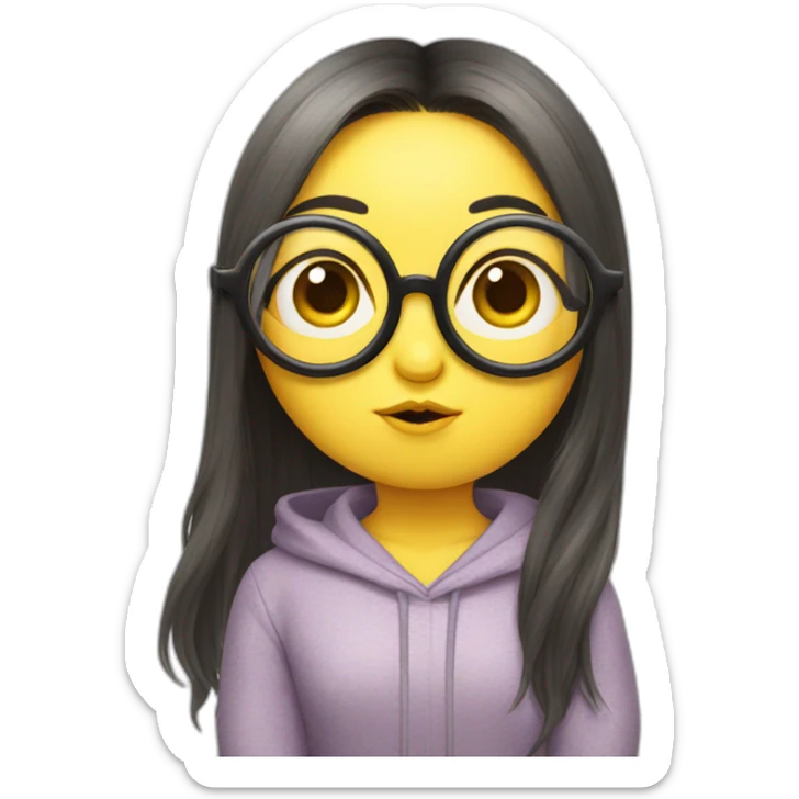 minion character korean girl one eye ball with glasses, duck lips sticker