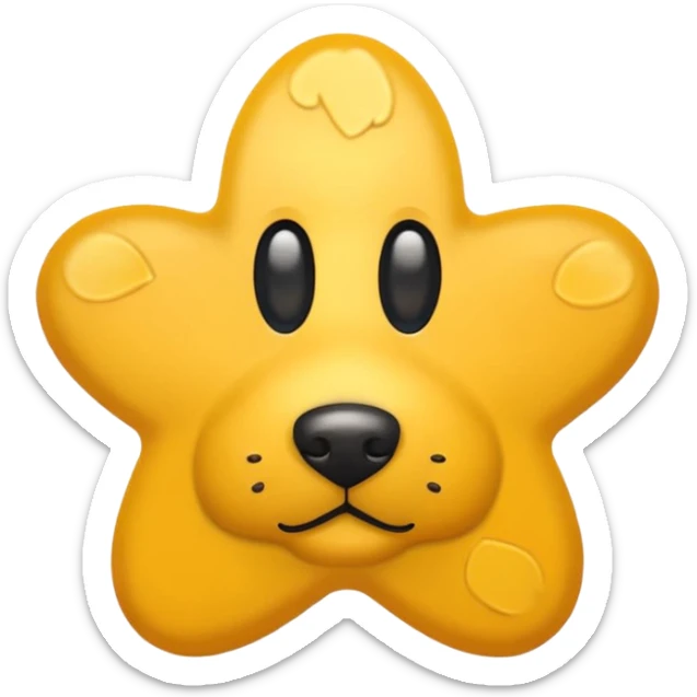 yellow star with a dog paw print in the center, classic emoji look sticker