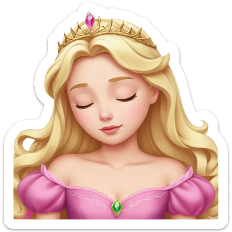 ultra simplified Aurora Sleeping Beauty, pink dress, blonde hair, very minimal details, slightly zoomed out to show more of dress sticker
