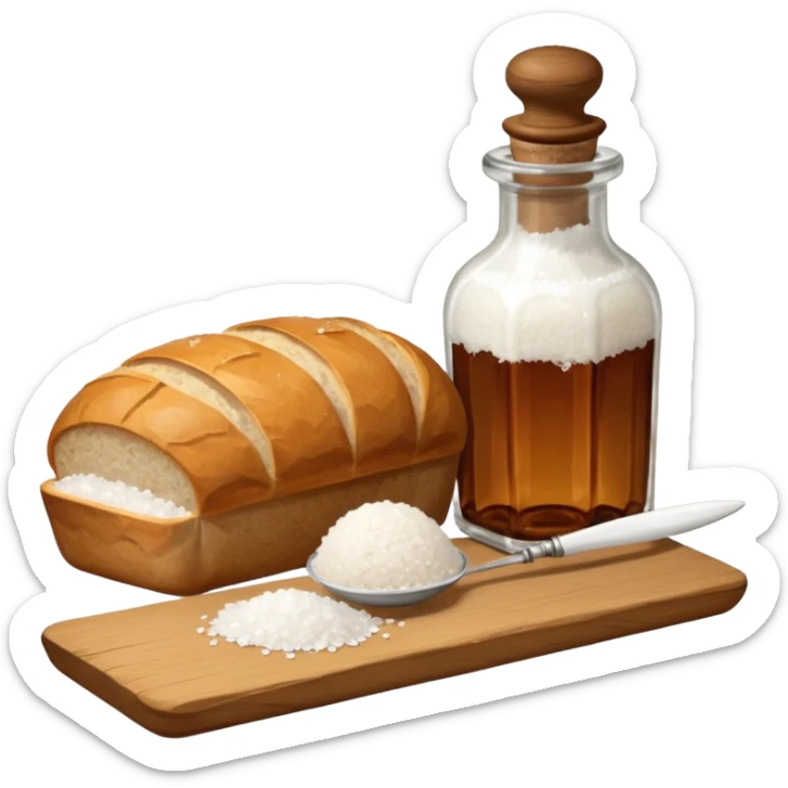 a one victorian bottle of salt and a loaf of bread - crochet needles and a ball of wool sticker