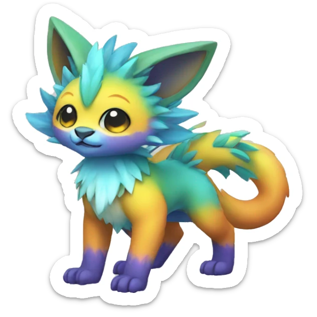 Cute cool colorful fantasy animal hybrid Fakemon full body sticker