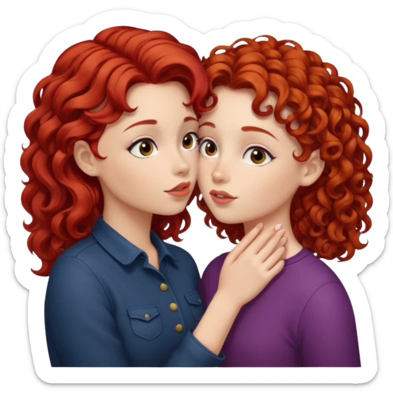 A girl with red hair kisses a girl with curly hair sticker