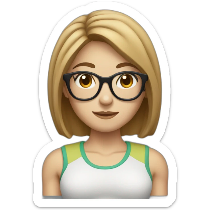 White Sports Girl with short light brown hair glasses holding dumbbell sticker