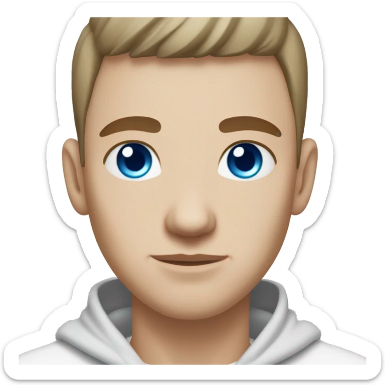 A slavic guy with blue eyes, light skin, shaved dark hair under 0.5, white T-shirt clothes, silver earring piercing with cross on left ear. sticker