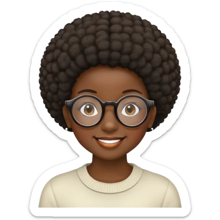 Girl showing happiness, dark skin, short afro, round glasses sticker