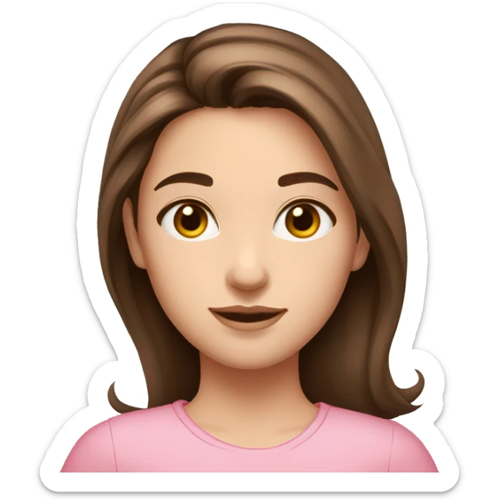 Girl, medium long length brown hair,  brown eyes, pink shirt, fair skin sticker