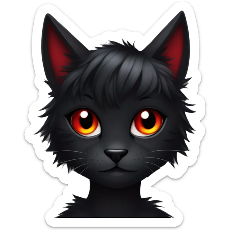 Anthro Edgy Cool Beautiful Black Cat-Fursona with Emo Hair-bangs with Red Streaks sticker