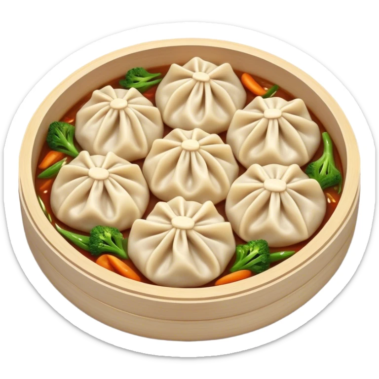 Cinematic Realistic Jiaozi Dish Emoji, depicted as delicate, handcrafted dumplings filled with savory meat and vegetables, rendered with detailed textures and warm, inviting lighting. sticker