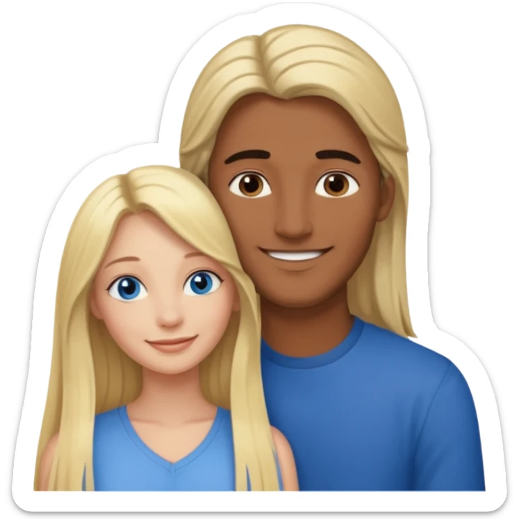 blonde hair blue eyes woman embracing a taller man who has brown skin and dark hair more like the first one make the man taller and the woman have long hair and both smiling sticker
