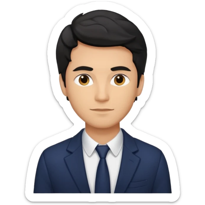 man in his 30s, wavy black hair, wearing a t-shirt and blazer, confident look emoji sticker