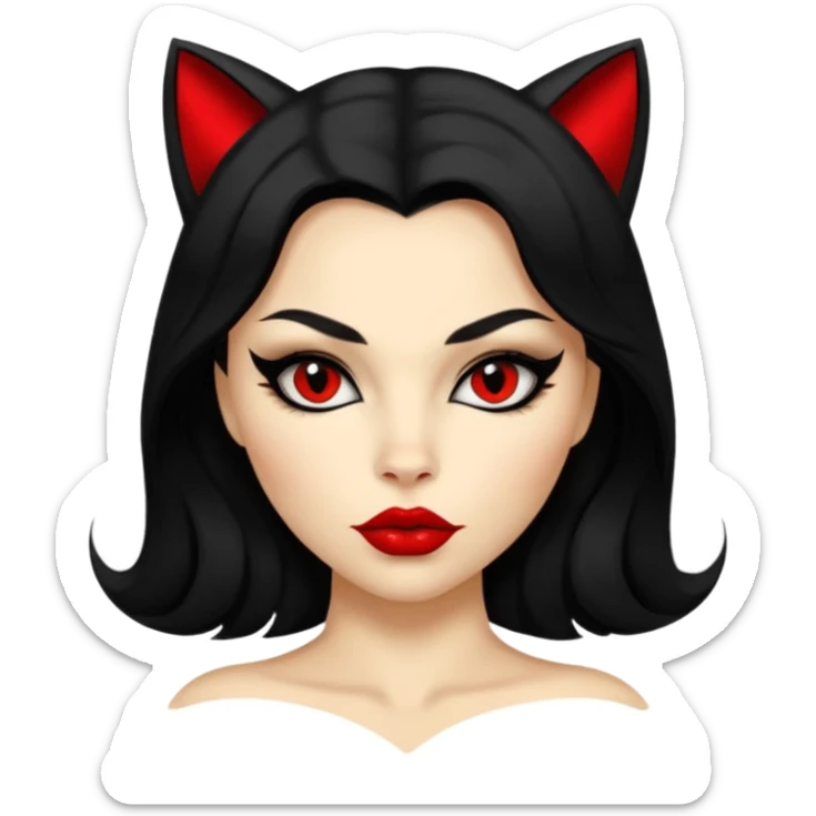 Cat woman goldish skin dark black eyes with black eyeliner dark hair big lips  sticker