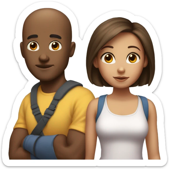 Four members of a casual family. Dad who are tall, bald and muscular. Mom who has fair hair and nice. Big sis who has fair hair. Lil sis who has brown hair sticker